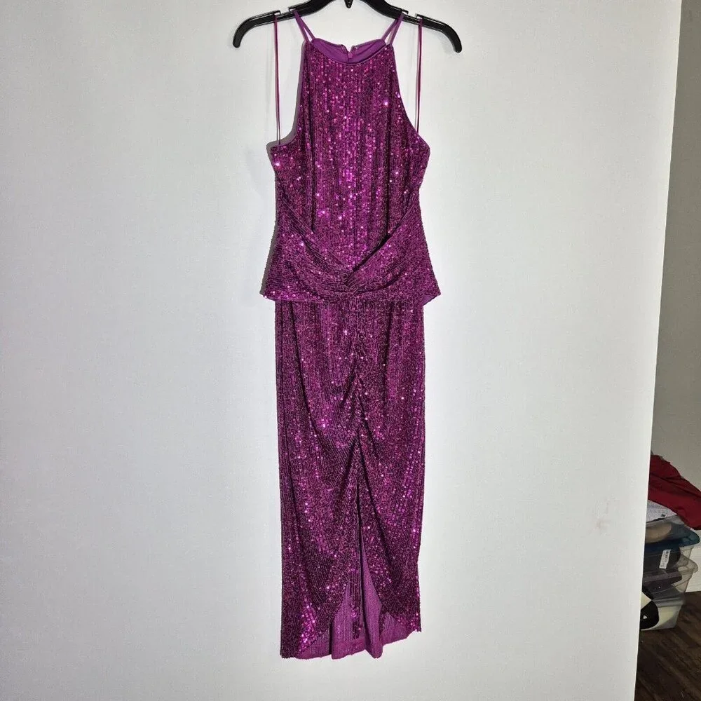 Belle Badgley Mischka Women's Dress Size 6 Sequin Dress Evening PinkFuchsia (47) - Picture 5 of 11